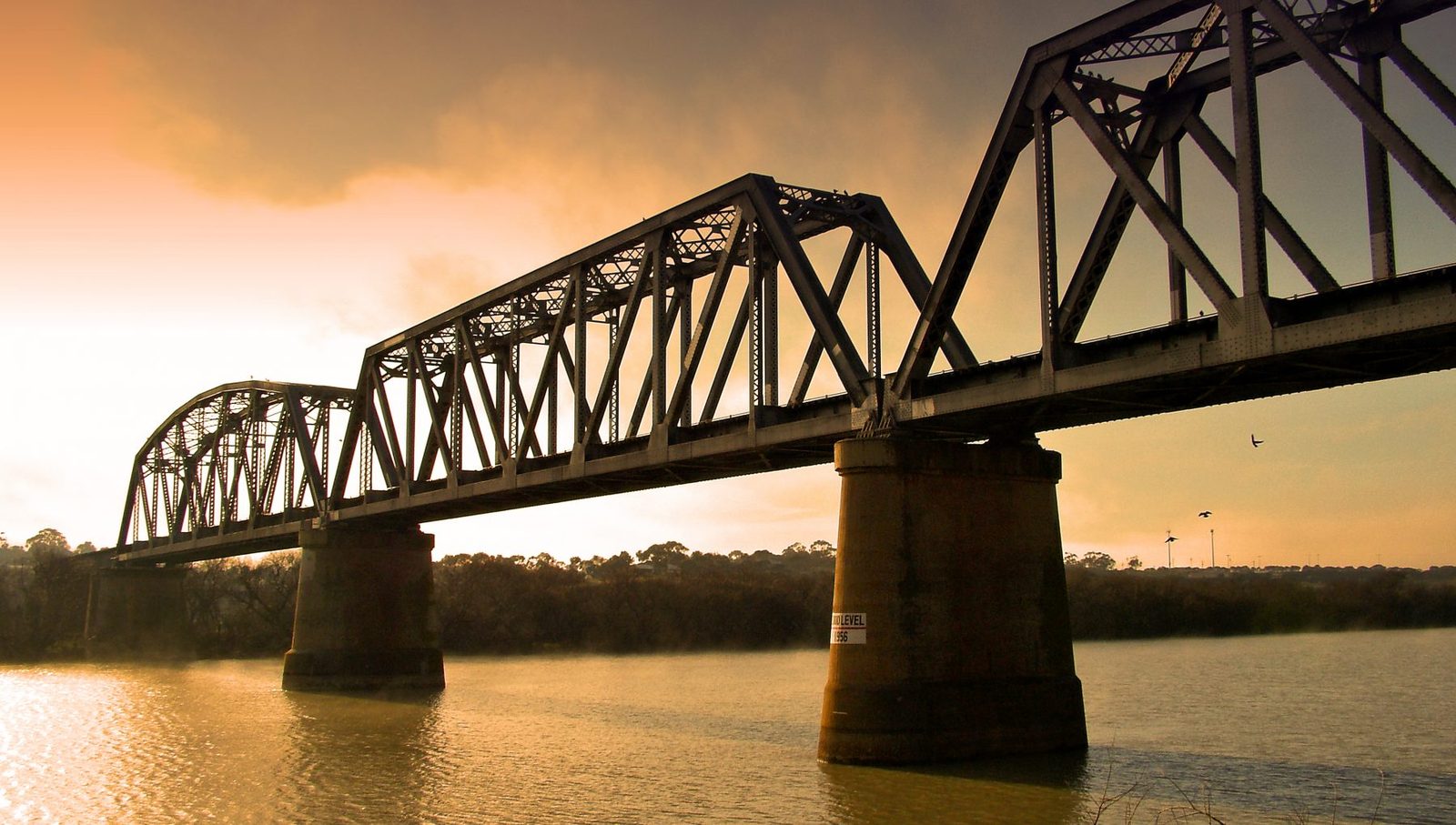 The old Murray Bridge rail bridge in warm evening light