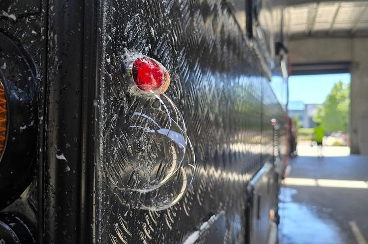 Bubbles around a caravan marker light showing where water gets in